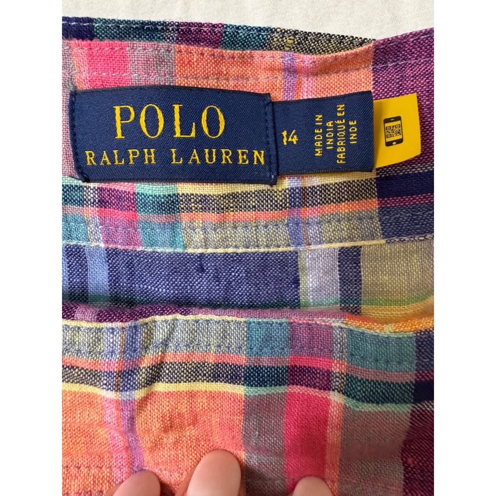 Polo Ralph Lauren Madras Linen Wrap Skirt Multicolor Plaid Ruffle High Low 14 - Picture 4 of 10